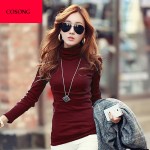 Spring Autumn Winter Fashion Turtleneck Tops Long Sleeve Cotton T Shirt Slim Casual t-shirt women 2016 Basic Tees Shirts A550