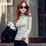 Spring Autumn Winter Fashion Turtleneck Tops Long Sleeve Cotton T Shirt Slim Casual t-shirt women 2016 Basic Tees Shirts A550