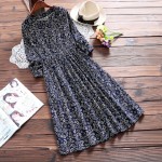 Spring Autumn Women Corduroy Casual Dress Round Neck Printing Cute Vestidos Long Sleeve Mori Girl Wine Red Navy Blue Dress M-2XL