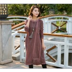 Spring Autumn new cotton linen dress for female  Women long sleeve do old casual dresses 66021