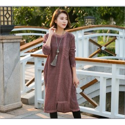 Spring Autumn new cotton linen dress for female  Women long sleeve do old casual dresses 66021