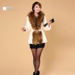 Spring Autumn winter Women's Genuine Natural Real Rabbit Fur Coats Raccoon Fur Collar Lady Slim Outerwear Coats VF0084