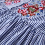 Spring Dress Striped Print Cotton Linen Shirt Dress Casual Long Sleeve Embroidery Vintage Dress Plus Size Women Clothing