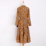 Spring Fashion New Chiffon Flowers Printed Dress Women Long Sleeve Elastic Waist Loose Elegant Dresses Slim Tie Collar Vestidos