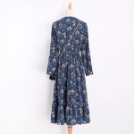 Spring Fashion New Chiffon Flowers Printed Dress Women Long Sleeve Elastic Waist Loose Elegant Dresses Slim Tie Collar Vestidos