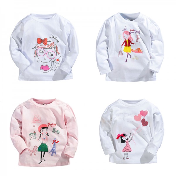 Spring Summer Children Girls T-shirt Cartoon 100% Cotton Long-sleeve Baby Girls T shirt 1-5 Years Kids Tops Toddler Girls Tees