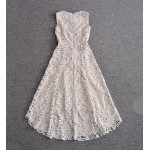 Spring Summer Dresses 2017 High Quality Women O-Neck Sleeveless l White Lace Dress Long Casual Dress SAD507