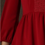 Spring Summer Style Women Dress 2017 Casual Dresses Stand Collar Puff Sleeve High Waist Vestidos Femininos Red Vestido