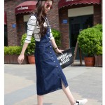 Spring Summer Women Denim Strap Jeans Dress Single Breasted Long Dress Casual Big Size Jeans Dresses With Pockets School Wear