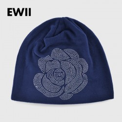Spring and Autumn ladies beanie knitted hat women flower rhinestones hats for women's skullies caps girl cap gorros balaclava