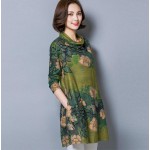 Spring womens plus size long sleeve shirt for office wear 2016 casual loose heap turtleneck fancy Oil printing dress female tops