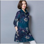 Spring womens plus size long sleeve shirt for office wear 2016 casual loose heap turtleneck fancy Oil printing dress female tops