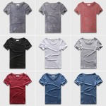 Street Fashion T-Shirt Men Slim Fit V Neck Marble Black Wash T Shirts For Men Vintage Cotton Top Tees Male Acid Heavy Washed