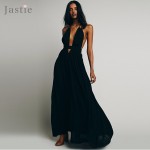 Stretchy Hollow Waist Deep V-Neck Maxi Dresses Backless Halter Neck with Tassel Tie Sexy Dress Summer Boho Beach Vestidos