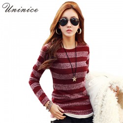 Striped Knitted Bottoming Shirt 2017 Spring New Slim Women Shirt Korean Style Fashion Full Sleeve O-neck Black Shirt Women
