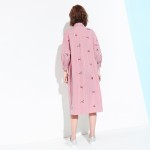 Striped Lapel Shirt Dress Batwing Sleeve Print Embroidery Shirt Dress Three Quarter Sleeve Fow Women Dress Spring 2017