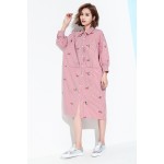 Striped Lapel Shirt Dress Batwing Sleeve Print Embroidery Shirt Dress Three Quarter Sleeve Fow Women Dress Spring 2017