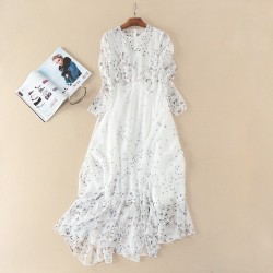 Stunning sexy women girls long sleeve chiffon bohemian dress birds shadow print casual dresses new 2017 spring summer white pink