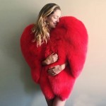 Stylish 3D Red Love Heart Shaped Cape Faux Fox Fur Thick Warm Celebrity Women Long Hairy Shaggy Coat Jacket Outerwear Winter Top