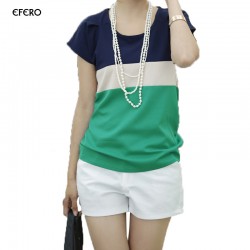 Summer 2017 Shirts Women Tricolor Shirt Short Sleeve T-shirt  Womens Shirts Tops Tees Ladies Wear Plus Size Women's Clothing 