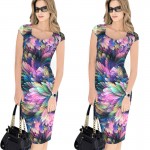 Summer Alibaba Express Plus Size Fashion Boho Dress Feather Printed Party Sexy Dress Package Hip Dress 729 Ropa Mujer