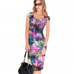 Summer Alibaba Express Plus Size Fashion Boho Dress Feather Printed Party Sexy Dress Package Hip Dress 729 Ropa Mujer