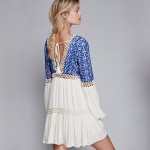 Summer Beach Dress Long Sleeve Mini Dress Bohemia Deep V Neck Sexy Dress Women Embroidery Patchwork Backless Boho Dress