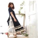 Summer Blue Long Maxi Dress Patchwork Lace Short Sleeve Cotton Japanese Mori Girl Style Casual Dresses