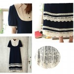 Summer Blue Long Maxi Dress Patchwork Lace Short Sleeve Cotton Japanese Mori Girl Style Casual Dresses