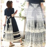 Summer Blue Long Maxi Dress Patchwork Lace Short Sleeve Cotton Japanese Mori Girl Style Casual Dresses