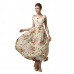Summer Bohemian Sleeveless Dresses Ladies Chiffon Dress Floral V-neck Ankle-Length Women Dress Brand Vestidos