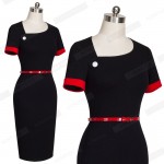 Summer Casual Women Wear To Work Business Office Elegant Belt Short Sleeves Bodycon Pencil Dress EB350