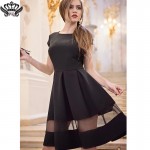 Summer Chiffon Dresses Knee Length Black Short Sleeve Dress Ball Gown Casual Little Black Short Mini Flare Dress for women 2016