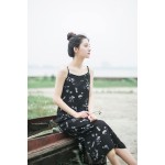 Summer Chiffon Long Suspender Dress For women Japanese Mori Girl Print Split Sleeveless Strap Dresses Vintage Beach Female Dress