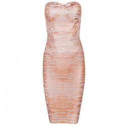 Summer Clearance High Quality!!!Ocstrade New Arrival Woman Fashion 2017 Crackled Metallic Pink Strapless Bandage Dress