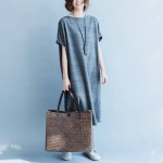 Summer Cotton Dress Gray Black Red Color Loose Dress Casual O Neck Short Sleeve Vintage Dress For People 60kgs~125kgs