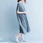 Summer Cotton Dress Gray Black Red Color Loose Dress Casual O Neck Short Sleeve Vintage Dress For People 60kgs~125kgs
