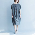Summer Cotton Dress Gray Black Red Color Loose Dress Casual O Neck Short Sleeve Vintage Dress For People 60kgs~125kgs