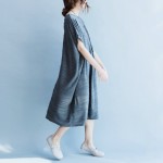 Summer Cotton Dress Gray Black Red Color Loose Dress Casual O Neck Short Sleeve Vintage Dress For People 60kgs~125kgs