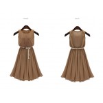 Summer Dress 2015 vestidos Party Dresses Chiffon Brand Khaki Women Dress+Openwork Lace Shawl Casual Elastic Waist Long Dress