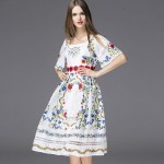 Summer Dress 2016 Bohemia Fashion New Daily Short Flare Sleeve Embroidery New Floral Print Vintage Hollow Square Collar Dress