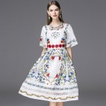 Summer Dress 2016 Bohemia Fashion New Daily Short Flare Sleeve Embroidery New Floral Print Vintage Hollow Square Collar Dress