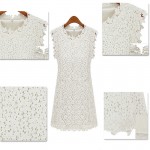 Summer Dress 2016 Sexy Women Casual Sleeveless Short Dress Hollow Out Solid White Knee-Length Lace Dress Vestidos Plus Size