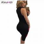 Summer Dress 2017 Sexy Slim Black White/Red/Purple Colorblock Cross Front Elegant Women Bodycon Dress Midi LC61107 Vestidos