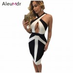 Summer Dress 2017 Sexy Slim Black White/Red/Purple Colorblock Cross Front Elegant Women Bodycon Dress Midi LC61107 Vestidos