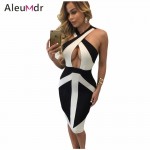 Summer Dress 2017 Sexy Slim Black White/Red/Purple Colorblock Cross Front Elegant Women Bodycon Dress Midi LC61107 Vestidos