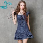 Summer Dress 2017 Yuzi.may Vintage New Denim Women Dresses Short Sleeve Ruffles Hem Ball Gown Vestido A8150 Vestidos Femininos