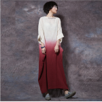 Summer Dress Patchwork Solid Color Women Dress Casual Loose Vintage Dress Slash Neck Batwing Sleeve Cotton Linen Maxi Dress
