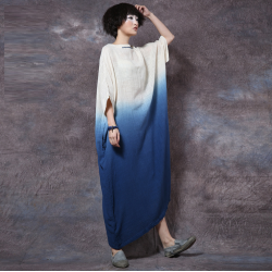 Summer Dress Patchwork Solid Color Women Dress Casual Loose Vintage Dress Slash Neck Batwing Sleeve Cotton Linen Maxi Dress