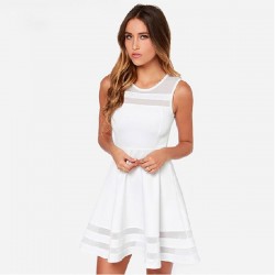 Summer Dress Sleeveless Casual Vestidos Solid Fit Flare Sleeveless Women White Chiffon Party Dresses AWD0011